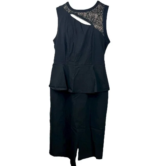 Vintage Thalia Sodi Peplum Asymmetric‎ Dress Sz 12 Lace Cutout - Picture 3 of 11